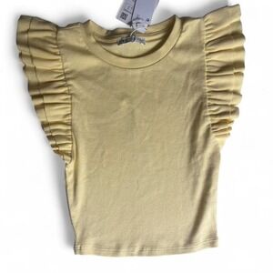Zara butter yellow ruffle sleeve top feminine soft girl coquette summer ribbed